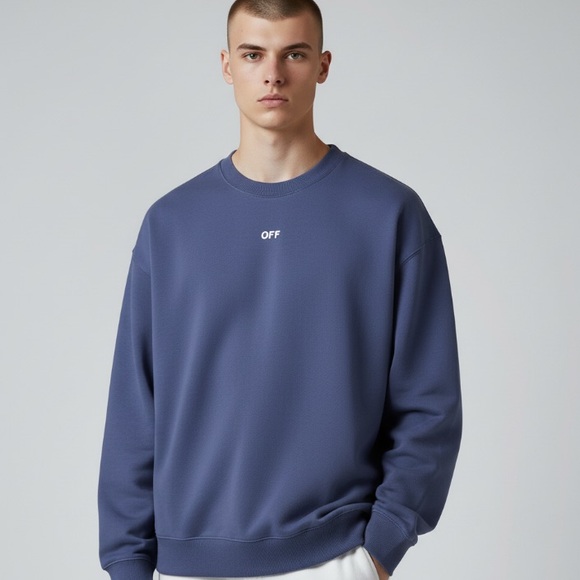 Off White Virgil Abloh NWT Men’s Sweatshirt Skate Crewneck Dark Blue White - Picture 2 of 13